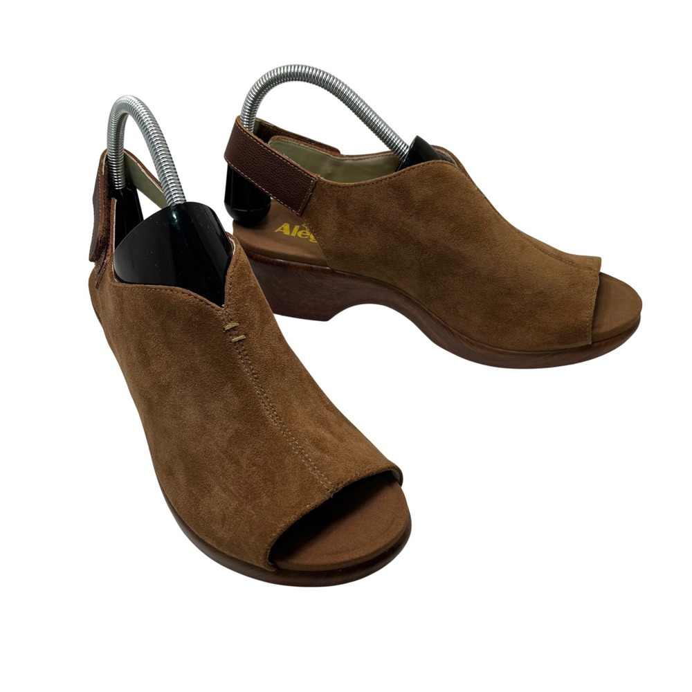 Alegria Rosalie Wedge Sandals Women 9.5-10 (40) Brown Suede Peep Toe Slingback